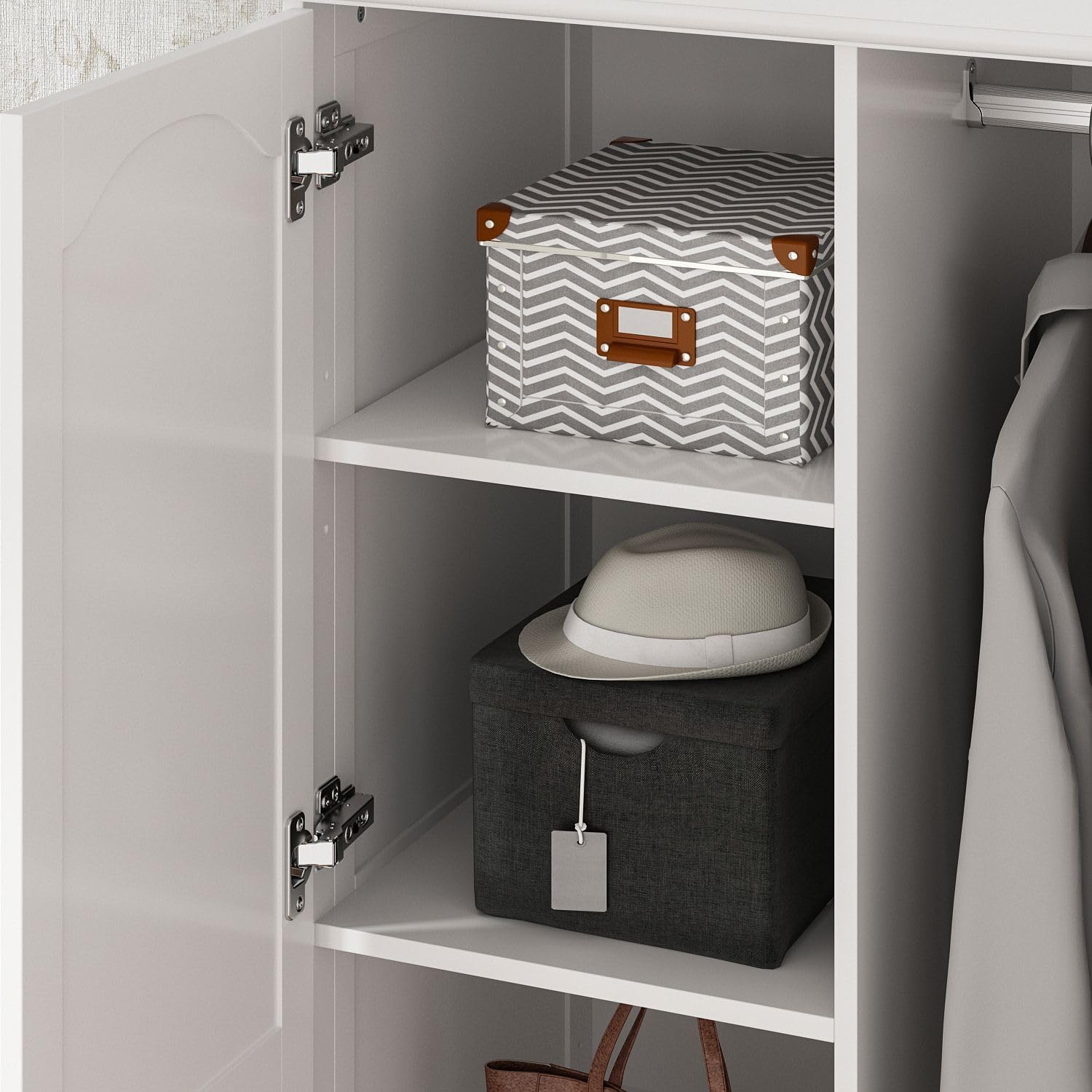 MOUMON 2 Door Armoire Wardrobe Closet with 3 Drawers, Vintage Wardrobe Cabinet with Hanging Rod, Bedroom Armoire Closet with Shelves, for Bedroom, White, 19.7”D x 31.5”W x 70.9”H
