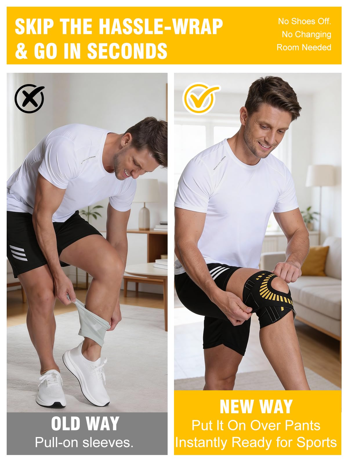 Quick-Wrap – Lot de 2 genouillères réglables pour homme et femme avec 4 stabilisateurs à ressort en métal, rotule ouverte, sangles en X, compression respirante pour la course, la gym, le