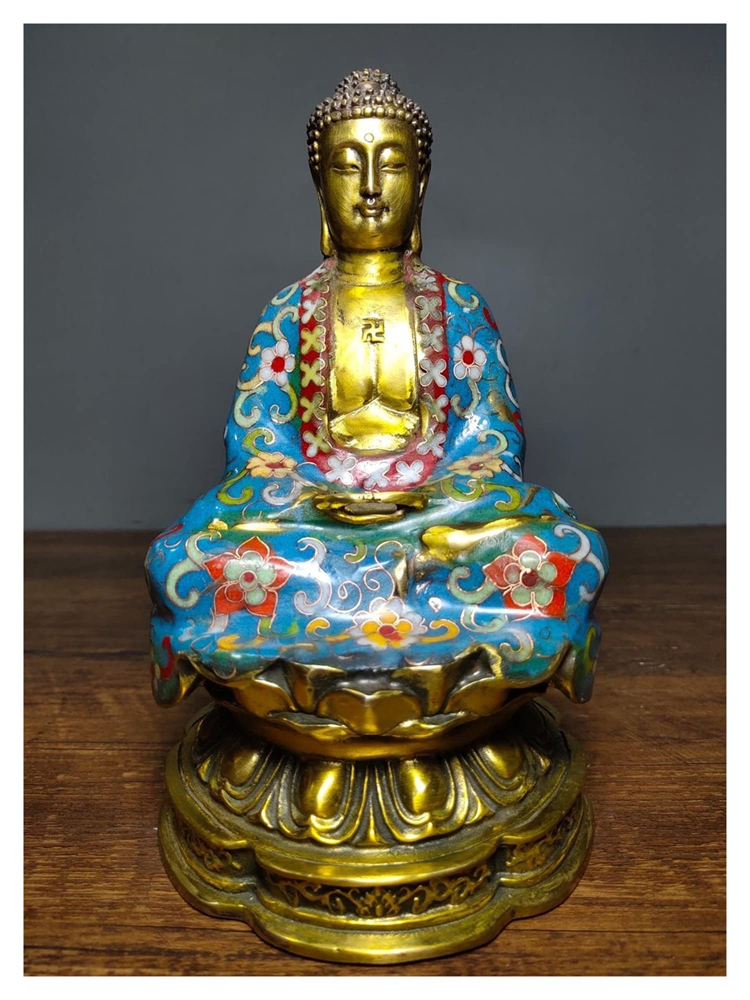 Statue Sakyamuni bronze ancien cloisonné 20cm pour autel zen