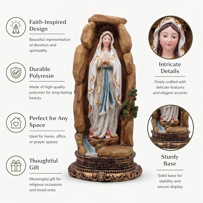 Estatua de Nuestra Señora de Lourdes 12.5 pulgadas Resina miniatura 4