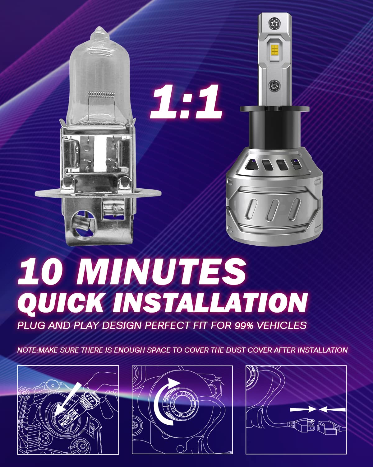 Turbo LED T1 Canbus H7 Ampoules de phare LED pour toutes les voitures