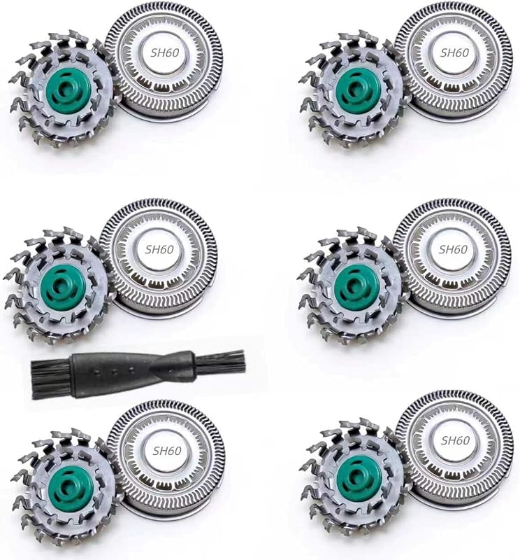 Cabeças de reposição SH60 Fivoras compatíveis com barbeadores Philips Norelco Série 6000 S6810/82, S6850/85 e S6880/81, pacote com 6