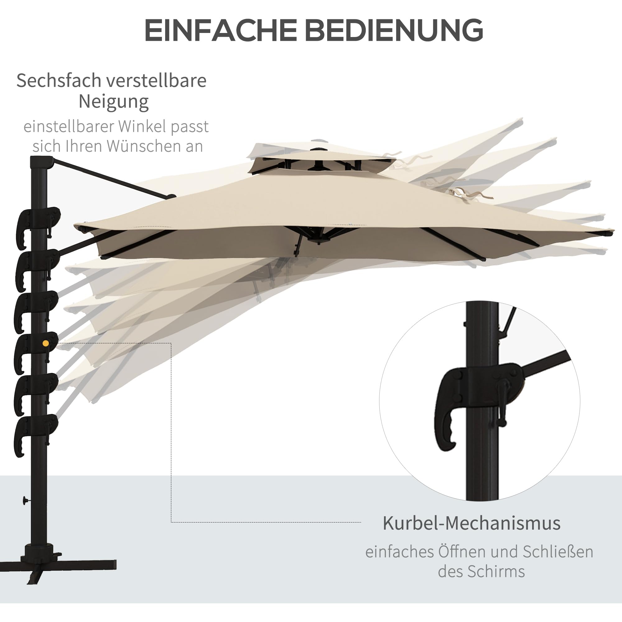 Outsunny Sonnenschirm ca. 3 x 3 m 360 Grad Schwenkbar Balkon Alu Khaki