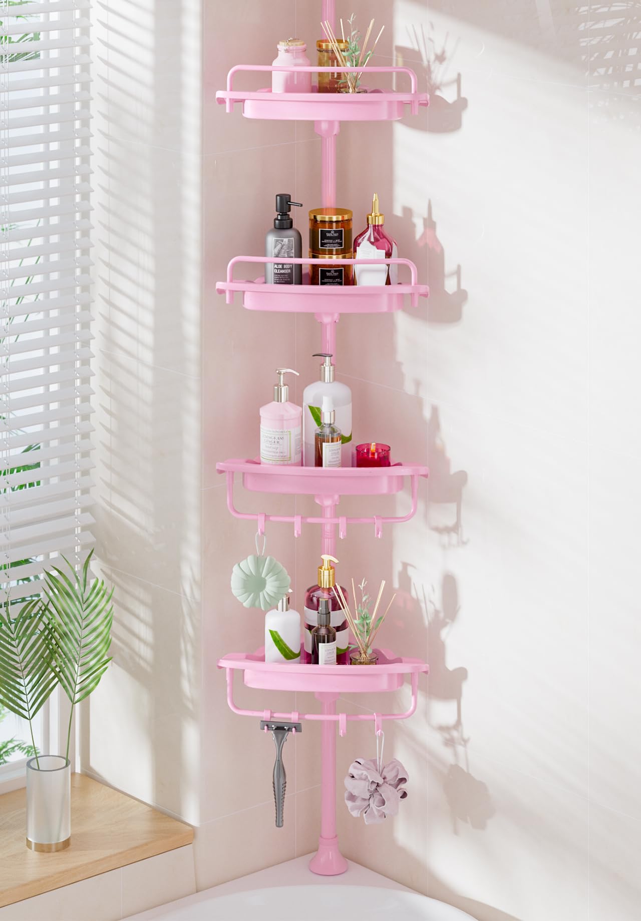 WSBArt Sturdy Pink Corner Shower Caddy - 4 Tier Adjustable Organizer, Rustproof Stainless Steel, 32-122 Inch