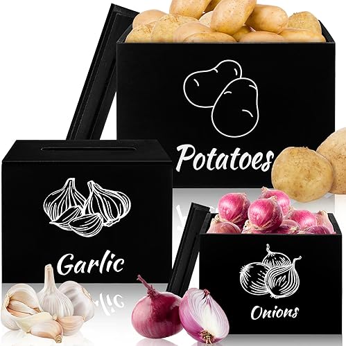 Contenedor de almacenamiento de papas y cebollas, juego de contenedores de almacenamiento de ajo de madera para cocina, caja de almacenamiento de
