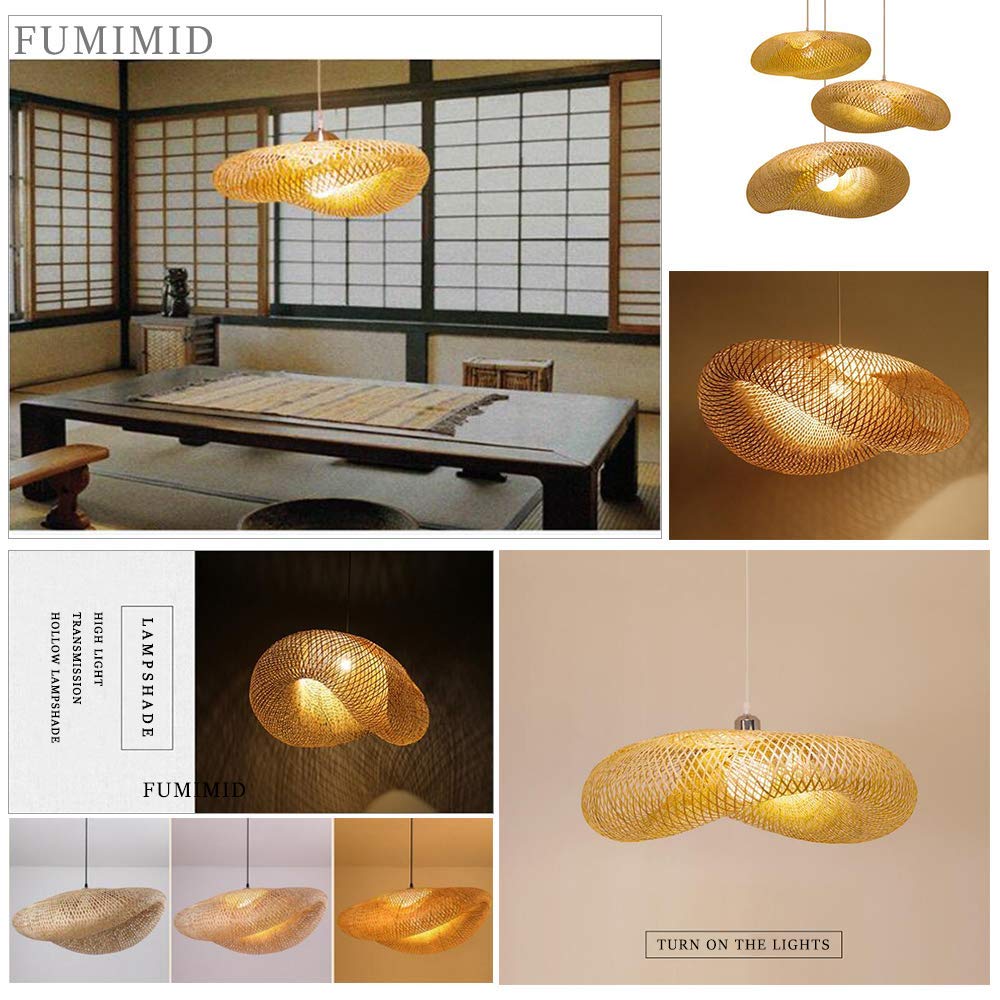 Lámpara Colgante De Bambú Tejida Linterna Antigua Lámpara De Techo Iluminación De Techo Lámpara De Mimbre Con Sombra De Nube Para Comedor Sala De Estar Restaurante,50cm