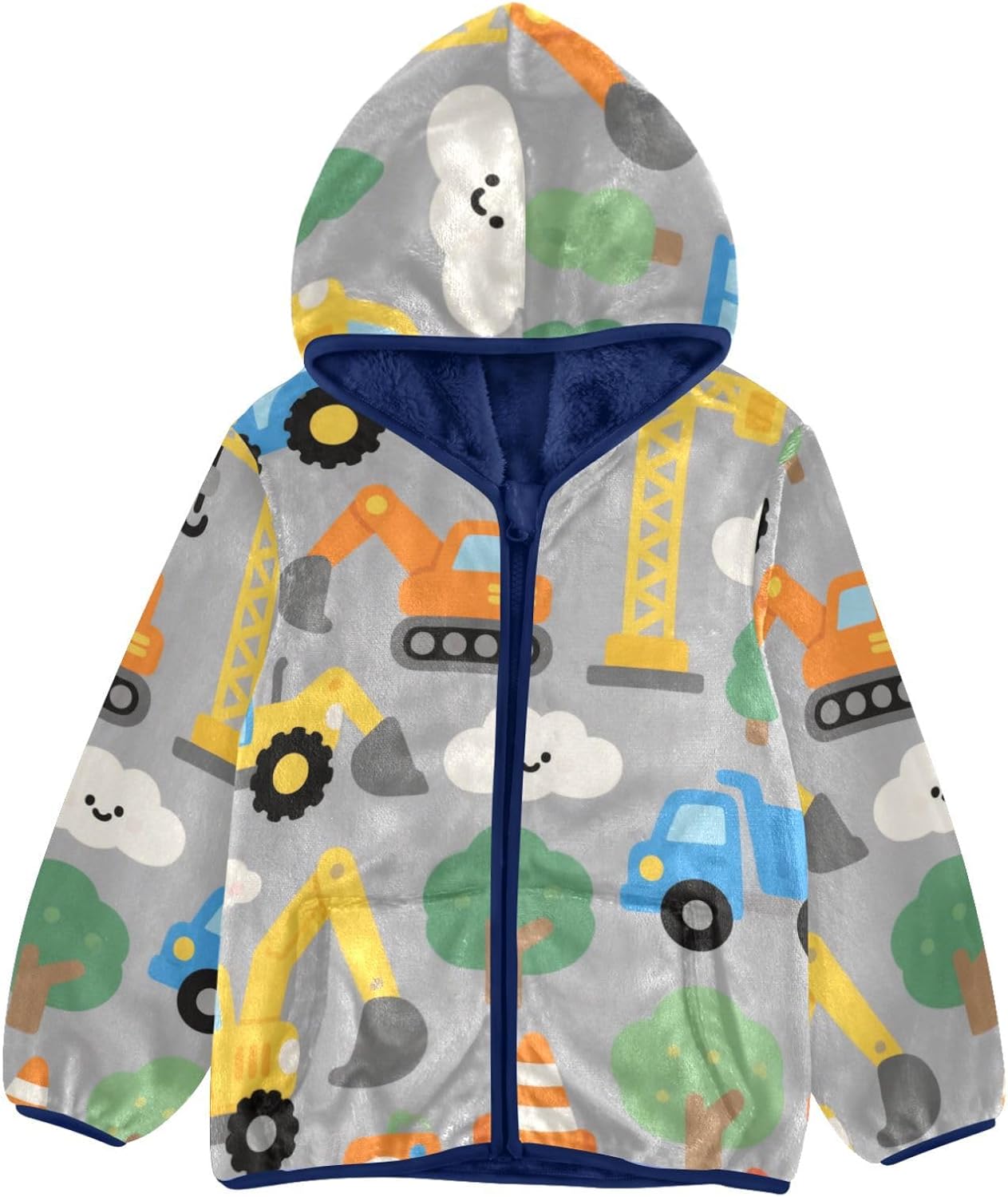 Cute Cartoon Colorful Truck Toddler Winter Jackets Outerwear Jackets Navy Blue Baby Boy Girl Clothes