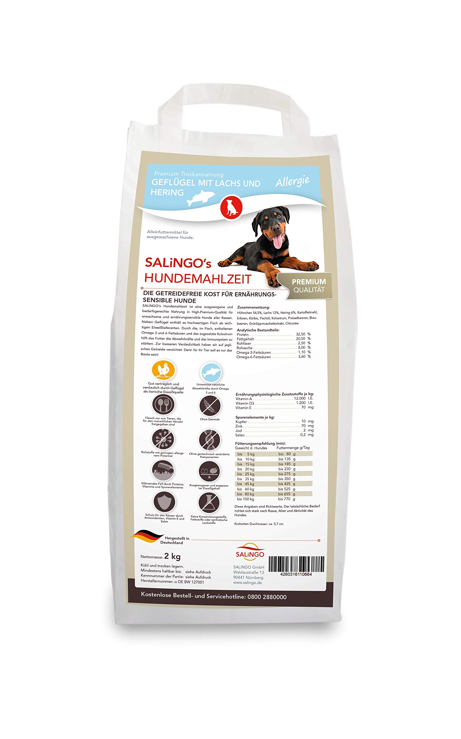 SALiNGO Premium Trockenfutter fr Hunde | Lachs mit Kartoffel |  getreidefrei | Essentielle Omega Fettsuren | fr Allergien | 2kg :  Amazon.de: Haustier
