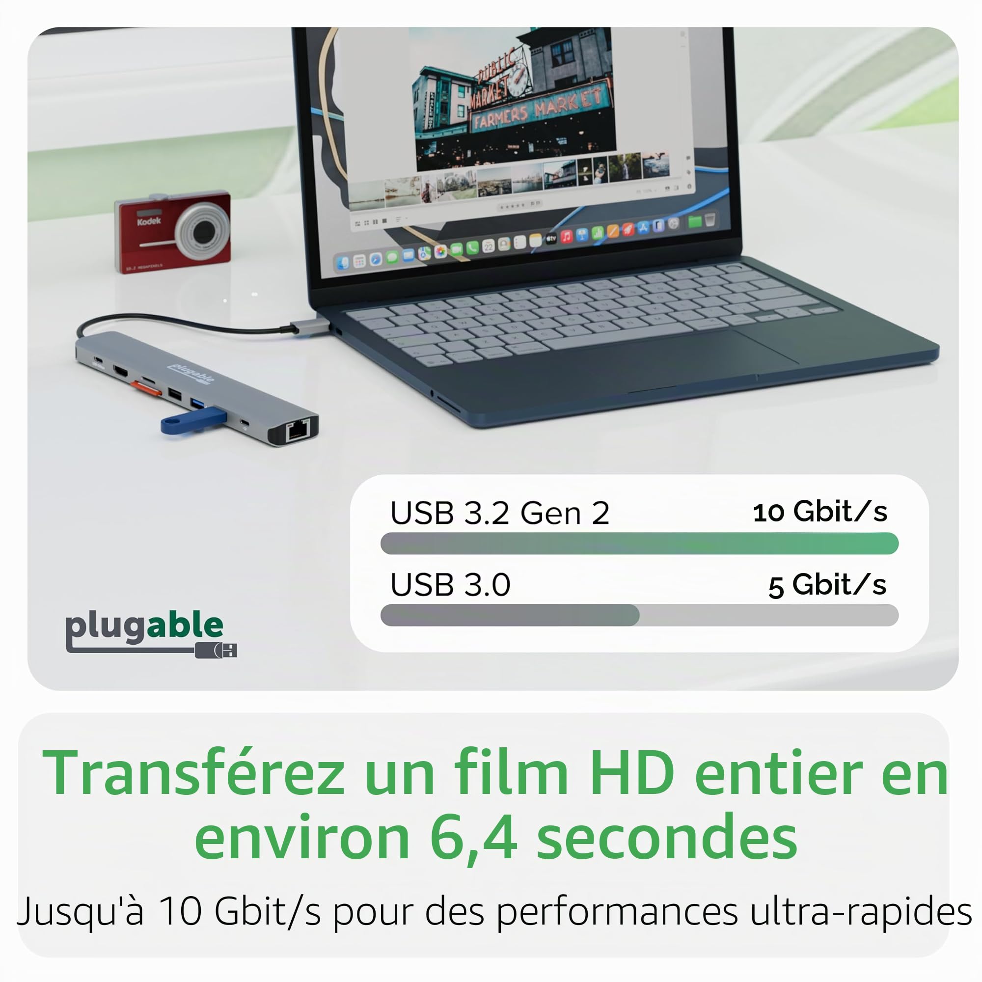 Plugable Hub USB-C 9 en 1 avec alimentation de 140 W