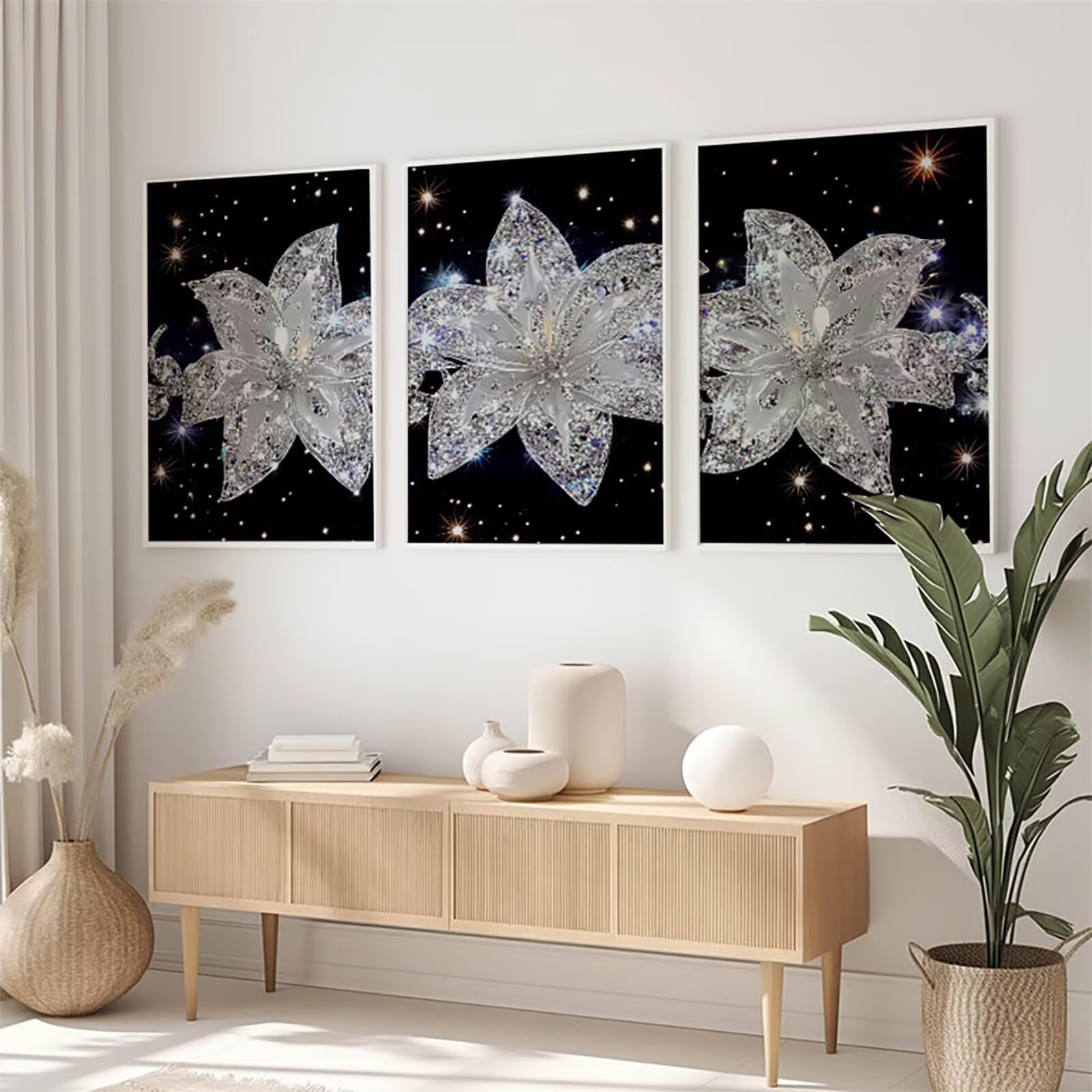 3 opakowanie kryształów diamentowych 60 x 90 cm, kwadratowy 5D DIY kwiat diamentowe malowanie pełny zestaw, diament kryształ górski ścieg krzyżykowy do dekoracji domu, prezenty a-4896