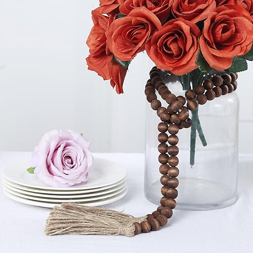 Miniatura 3 de Efavormart - Guirnalda colgante de cuentas de madera de campo marrón de 55 pulgadas con borlas, cadena de cuentas de madera rústica bohemia chic