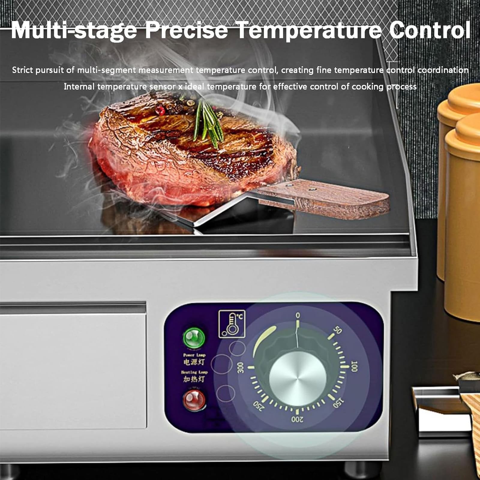 Piastra Elettrica Griglia Commerciale da Banco BBQ Teppanyaki Grill in Acciaio Inox, Controllo della Temperatura Regolabile 122°F-572°F per Cucina Campeggio E Aperta,28.7in