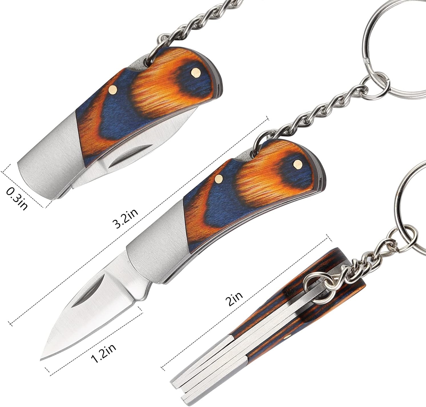 Folding Pocket Knife, Small Keychain Knife, Compact EDC Knife with Color-wood Handle（Blade Length 1.2 Inches）