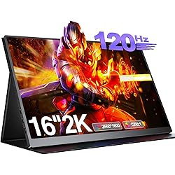 EVICIV Monitor Portatil 16 Pulgadas 2K 120Hz Cuerpo de aleación de Aluminio Pantalla Portatil IPS con Mini HDMI/Type-C/OTG Altavoz Incorporado Dual para Ordenador Portátil PC PS4/5 Xbox Teléfono