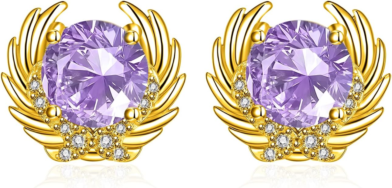 Stud Earrings Angel Wing 925 Sterling Silver Earrings Post Birthstone Earrings Holiday Birthday Jewelry Gifts for Women