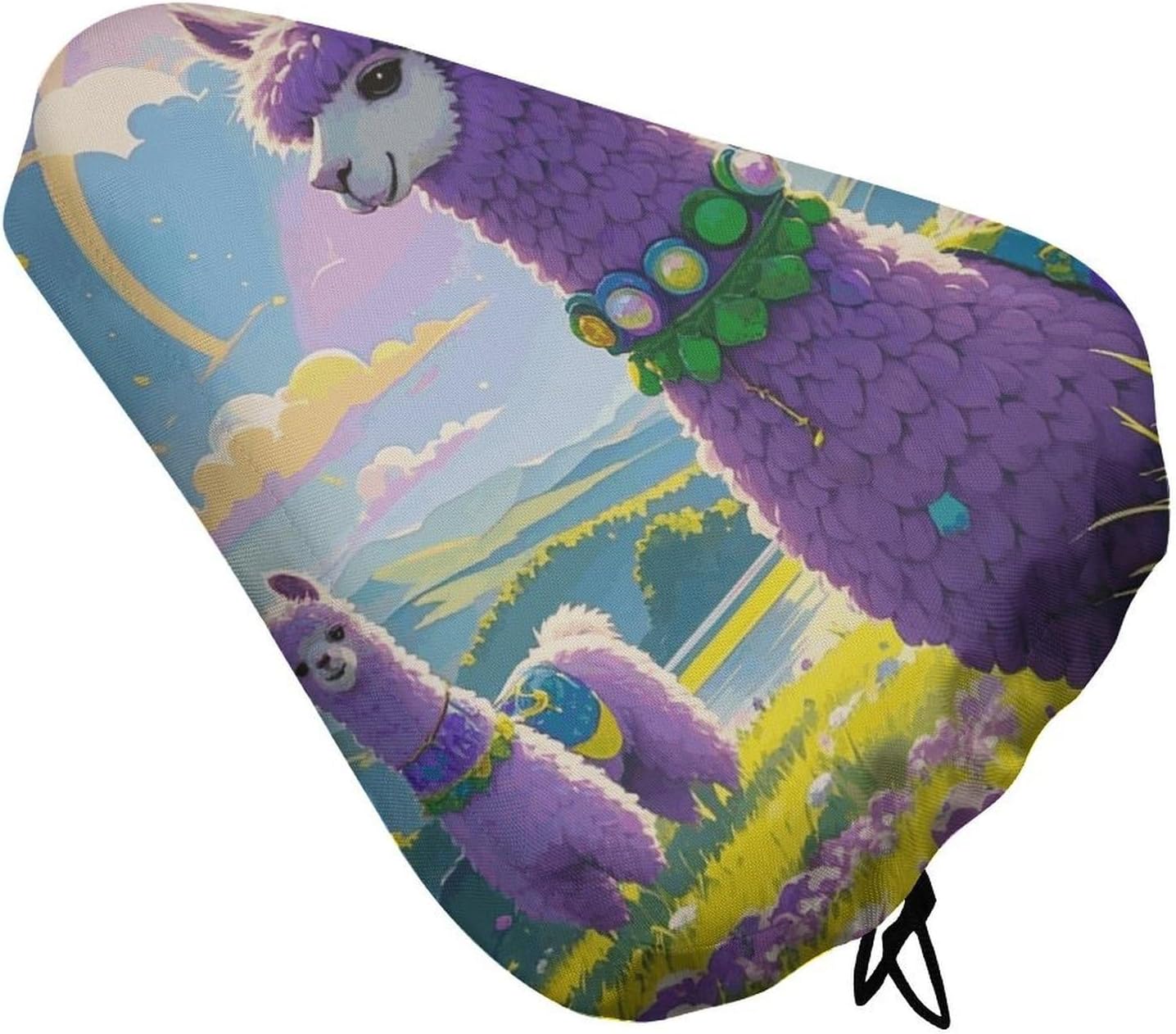 Waterproof Bike Seat Cover with Drawstring -Love Alpaca Purple Universal Exercise Bike Seat Cushion for Men & Women, Comfortable Non-Slip Bicycle Saddle Cover for Road/Mountain Bikes