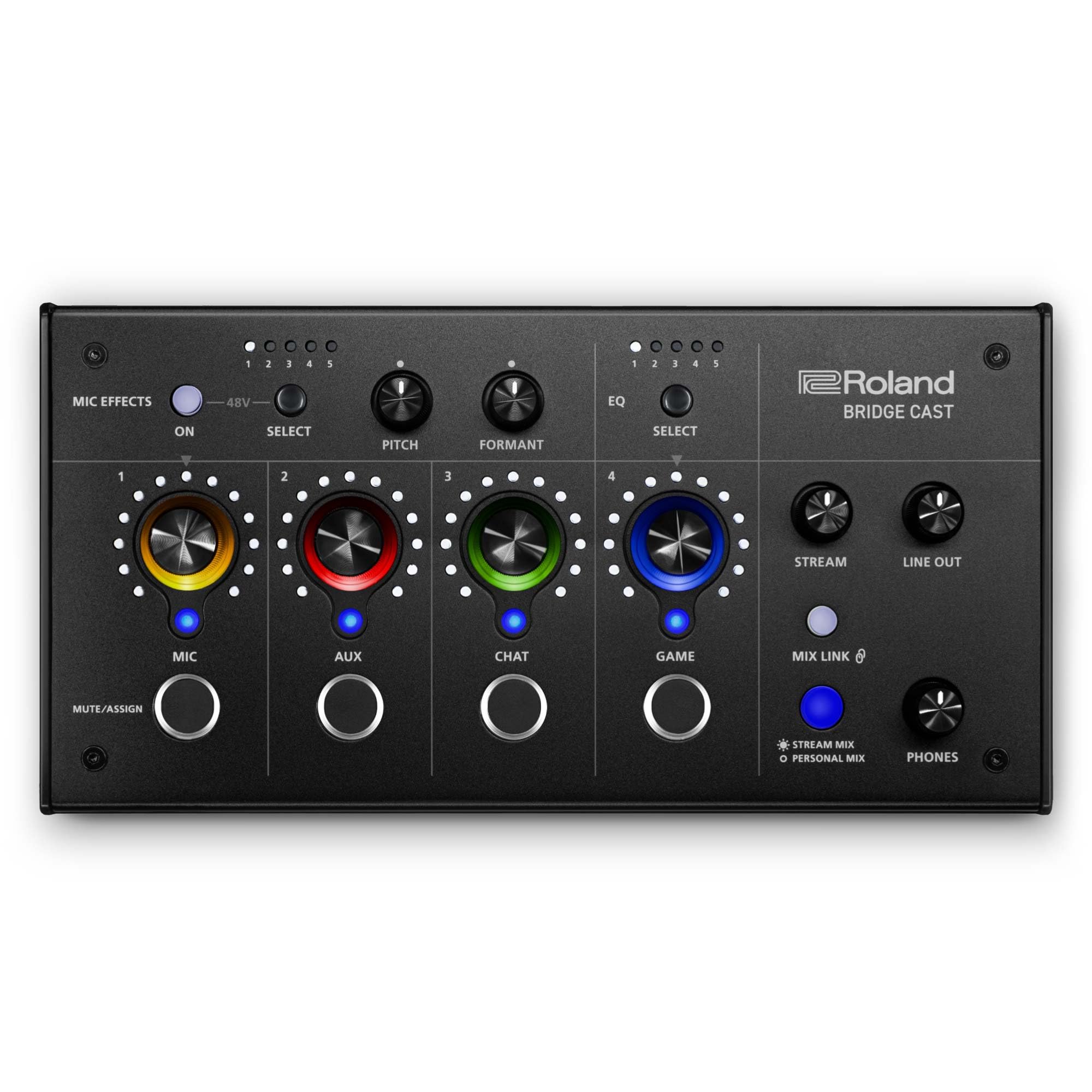Roland Double table de mixage de gaming BRIDGE CAST | Interface de streaming audio professionnel et table de mixage pour joueurs en ligne | DSP matériel 32 bits | Noire