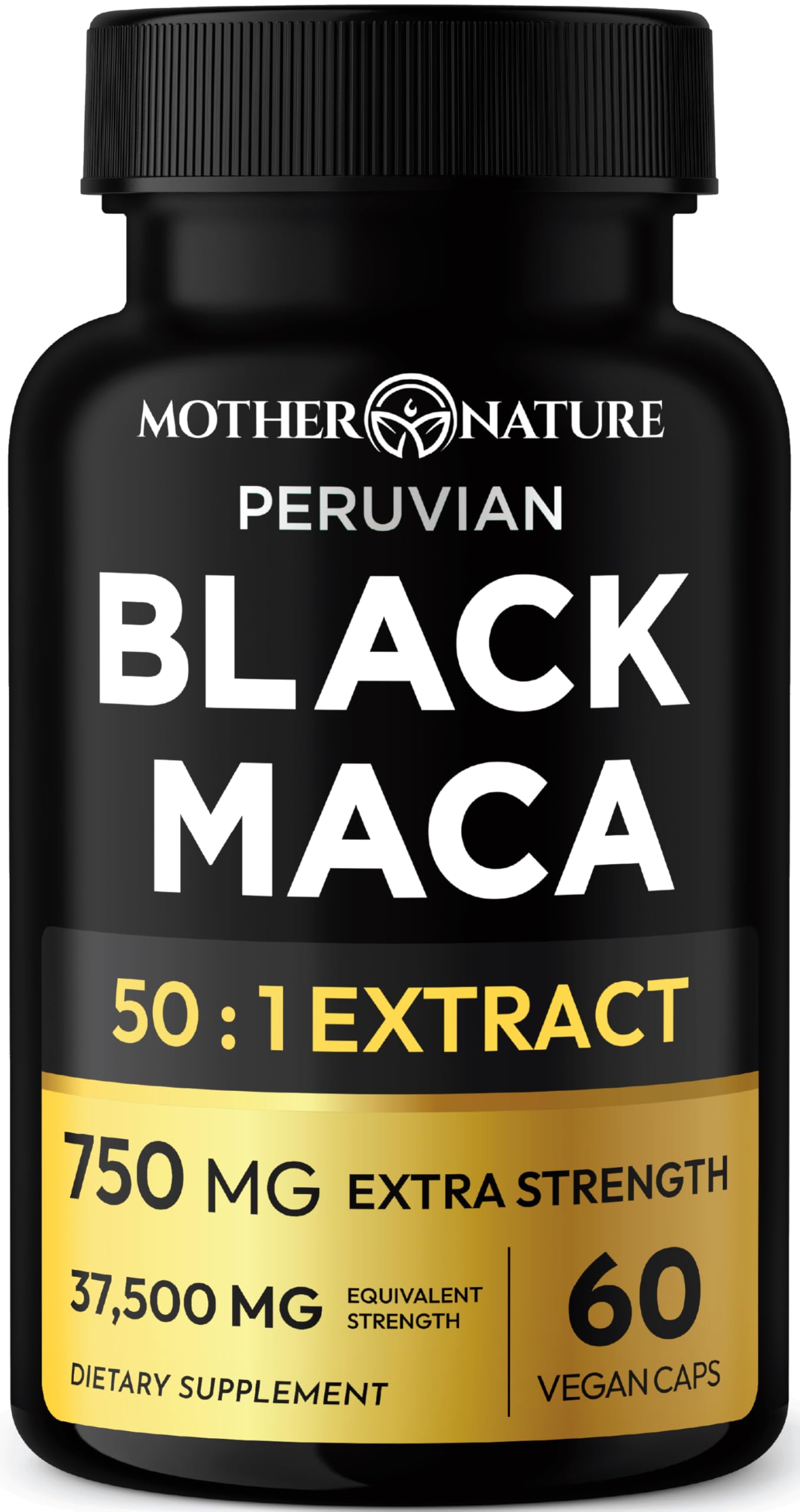 Black Maca Root 50:1 Extract 37,500mg – 60 Capsules Organic Peruvian Maca Peruana Supplement for Men | High Potency Energy, Mood & Performance Support | Vegan, Non-GMO