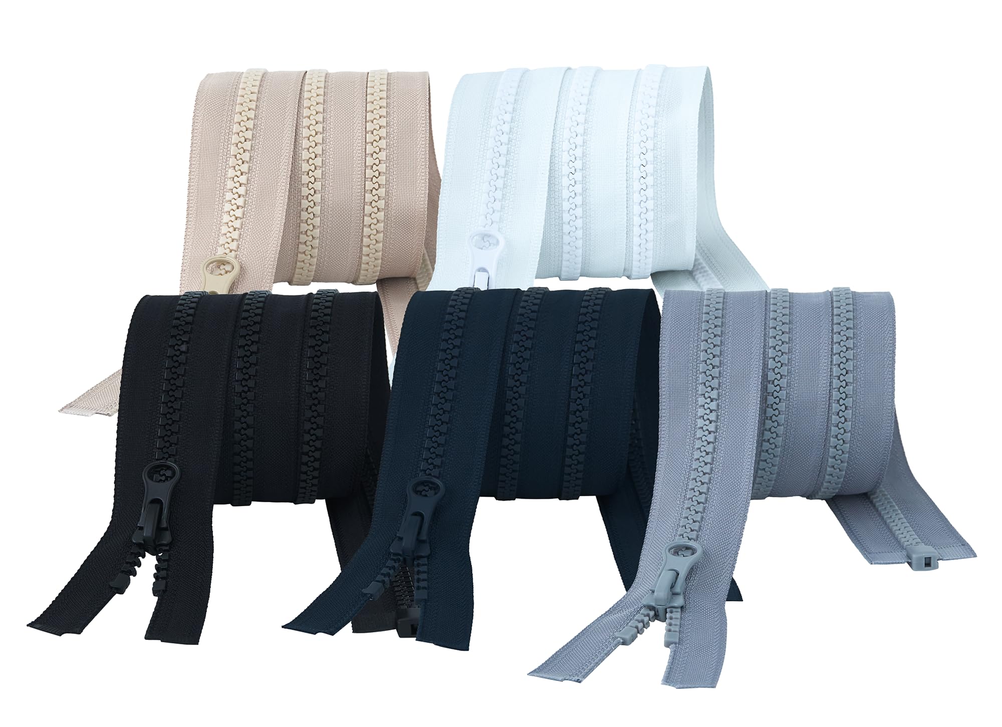HKK 5 Pcs #5 32-Inch Separating Jacket Zippers for Repairs & Replacements of Coats, Bags, Backpacks, Luggage, and DIY Projects in 5 Colors (Black,