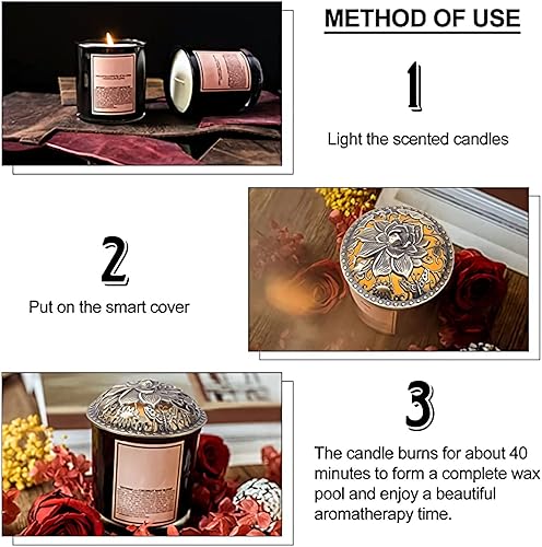 Miniatura 5 de GORGECRAFT 2 piezas de cubierta de vela de loto perfumado cubierta de velas de bronce con tapa de flores de bronce, velas de aleación de bronce