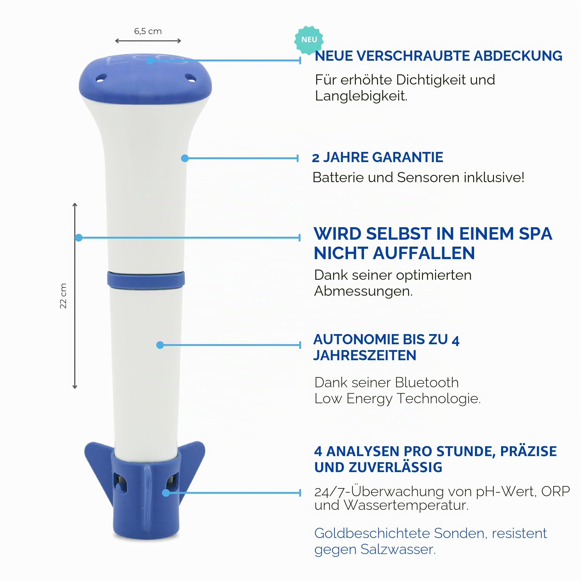 EcO Start Salz – Analysator zur Wasseraufbereitung für Pool und Spa mit Salz (EcO Start Salt + Connect)