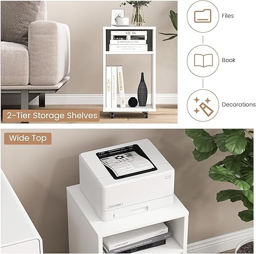 Miniatura 4 de Giantex Archivador móvil vertical  Archivador rodante con 2 estantes abiertos, ruedas con cerradura, organizador de almacenamiento multiusos para el