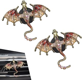 2 PCS Bling Dragon Car Air Freshener Vent Clips, Fun Dashboard Decor Vent Clip, Refillable Aroma Diffuser, Funny Christmas Gifts for Friend, Universal for All Cars (Red)