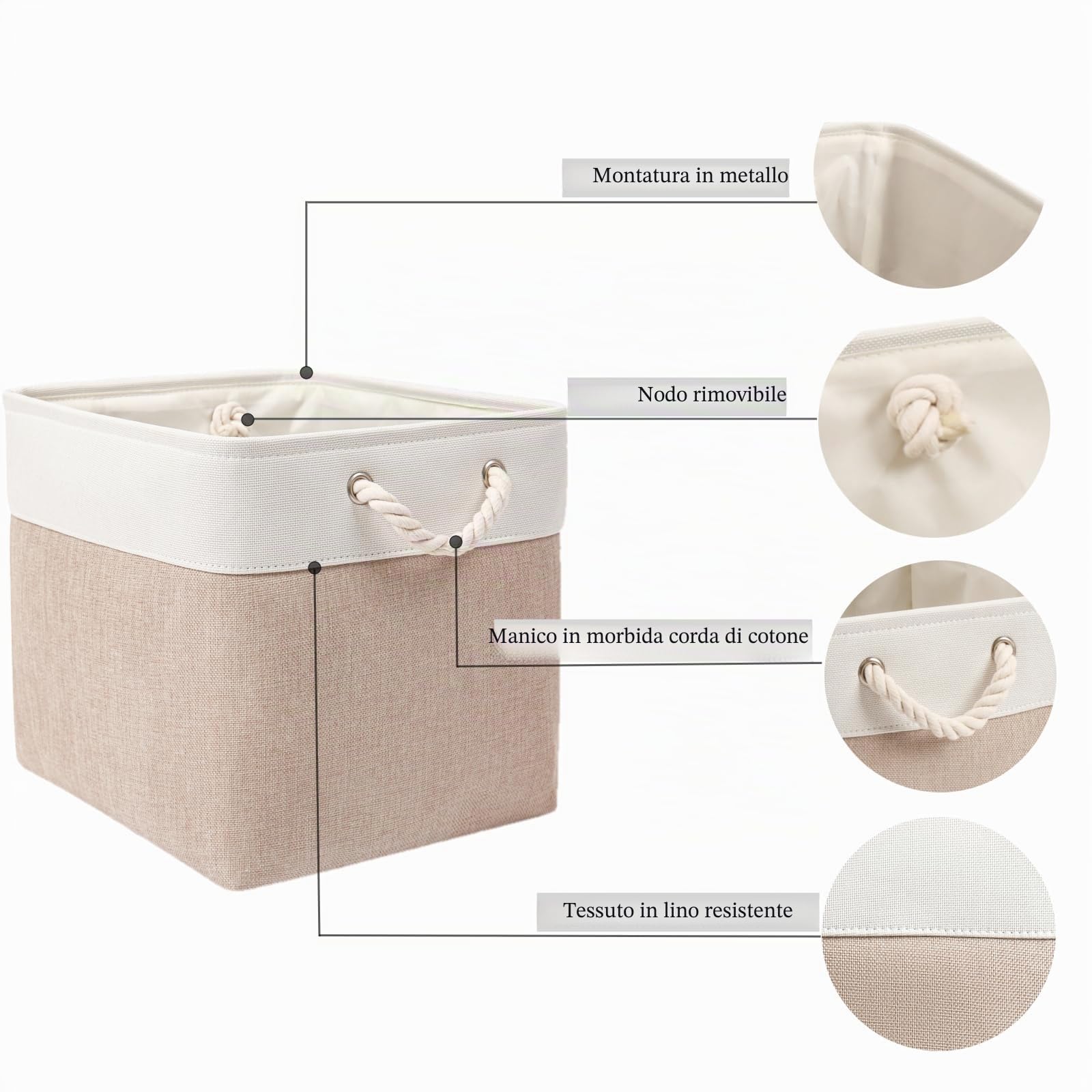 Mangata Scatole per Armadio Tessuto, 33 x 38 x 33cm Scatola Porta oggetti,Cestini in Tessuto di Grandi Dimensioni(Bianco cachi,4 Pack)