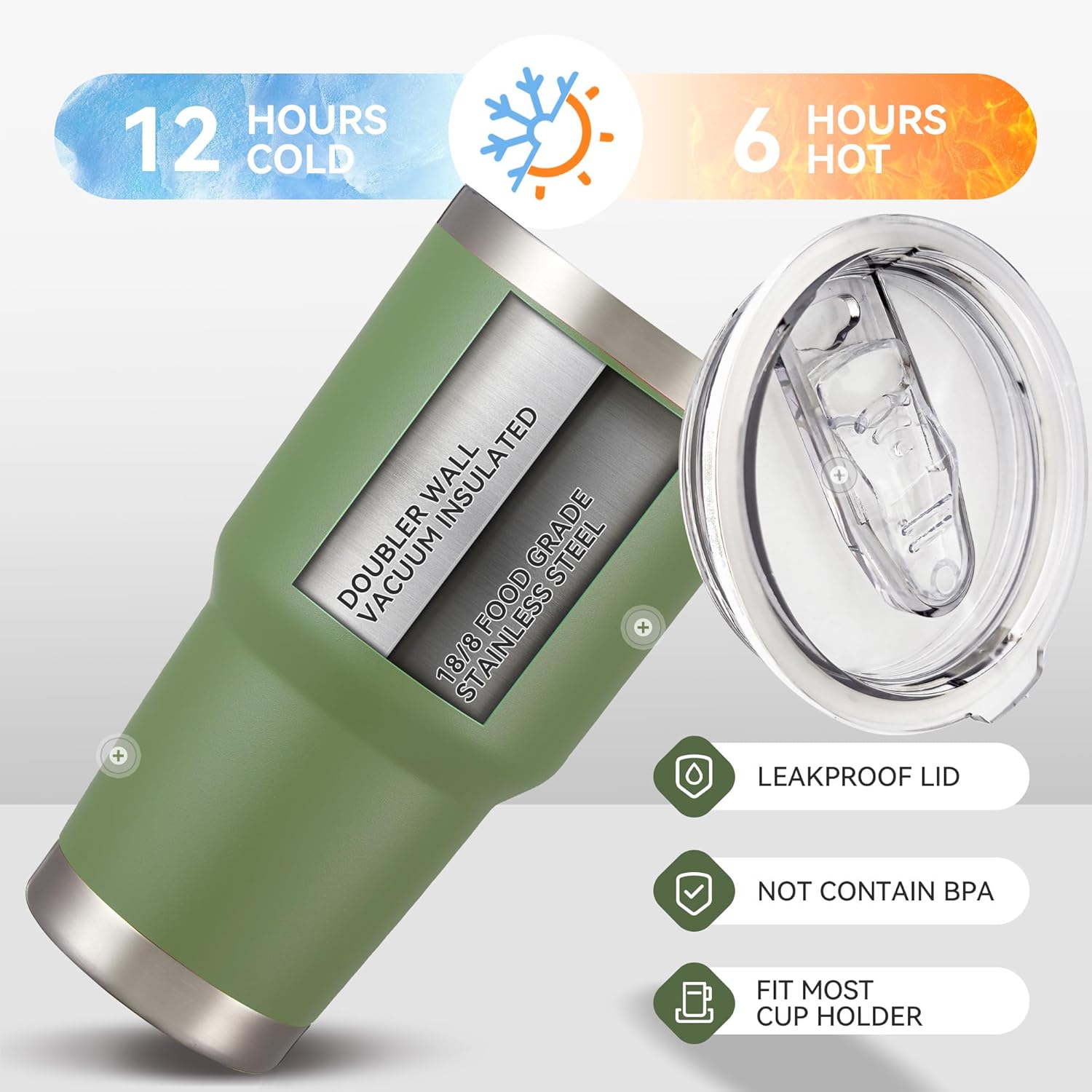 30 oz Tumbler with Lid Stainless Steel Tumblers Vacuum Insulated Cup Reusable Powder Coated Travel Mug Double Wall Leak Proof Portable Cups Keep Cold Drinks for 12 Hours, Army Green, 1 Pack - Image 5