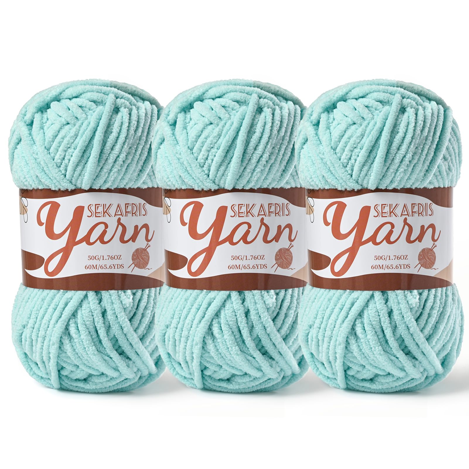 Chenille Yarn for Crocheting Crochet Aqua Green Yarn 3 Pack