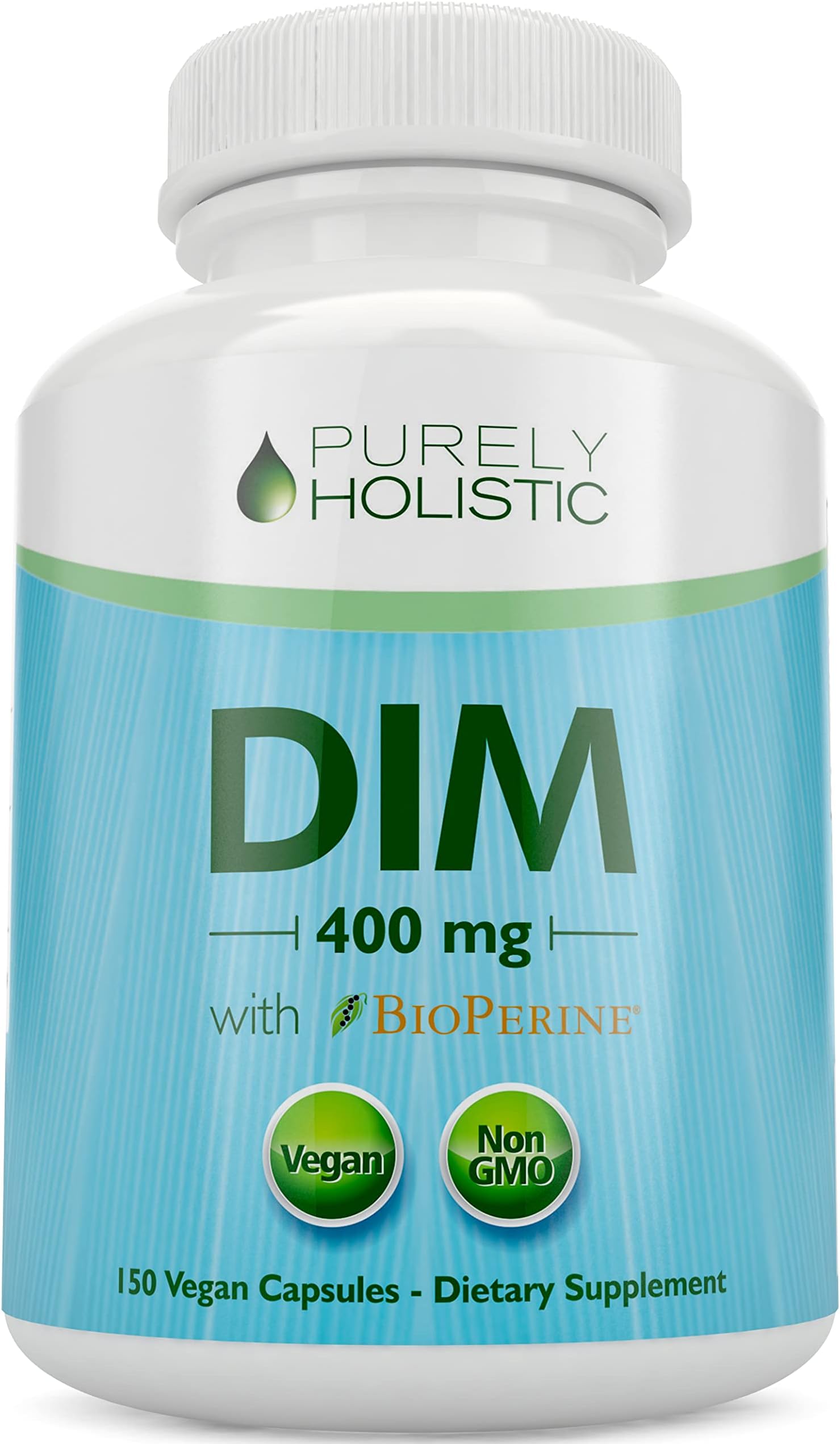 Purely Holistic DIM Supplement 400mg Plus Bioperine - 150 Vegan Capsules - 5 Month Supply - Hormone Balance for Women & Men - High Strength Diindolylmethane