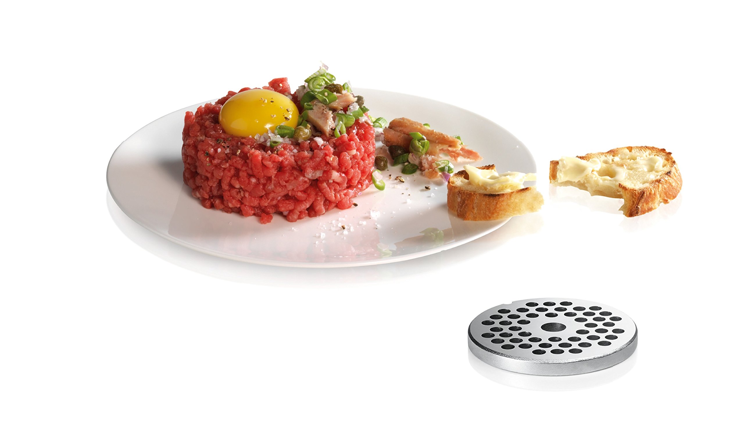 Bosch BakingSensation MUZ9BS1 zestaw akcesoriów, maszynka do mięsa, miska z tworzywa sztucznego, nakładka na ciastka, tarcza z otworami ze stali nierdzewnej, oryginalne akcesoria, pasuje do robota