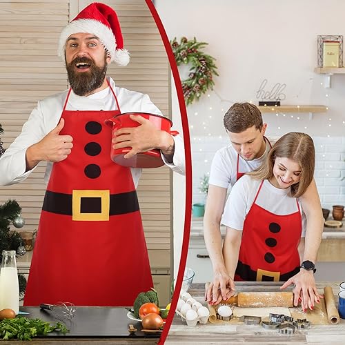 Miniatura 5 de Delantal de tela de Papá Noel para adultos, 6 piezas, delantales de cocina de Navidad, delantales de cocina ajustables para Navidad, fiesta de