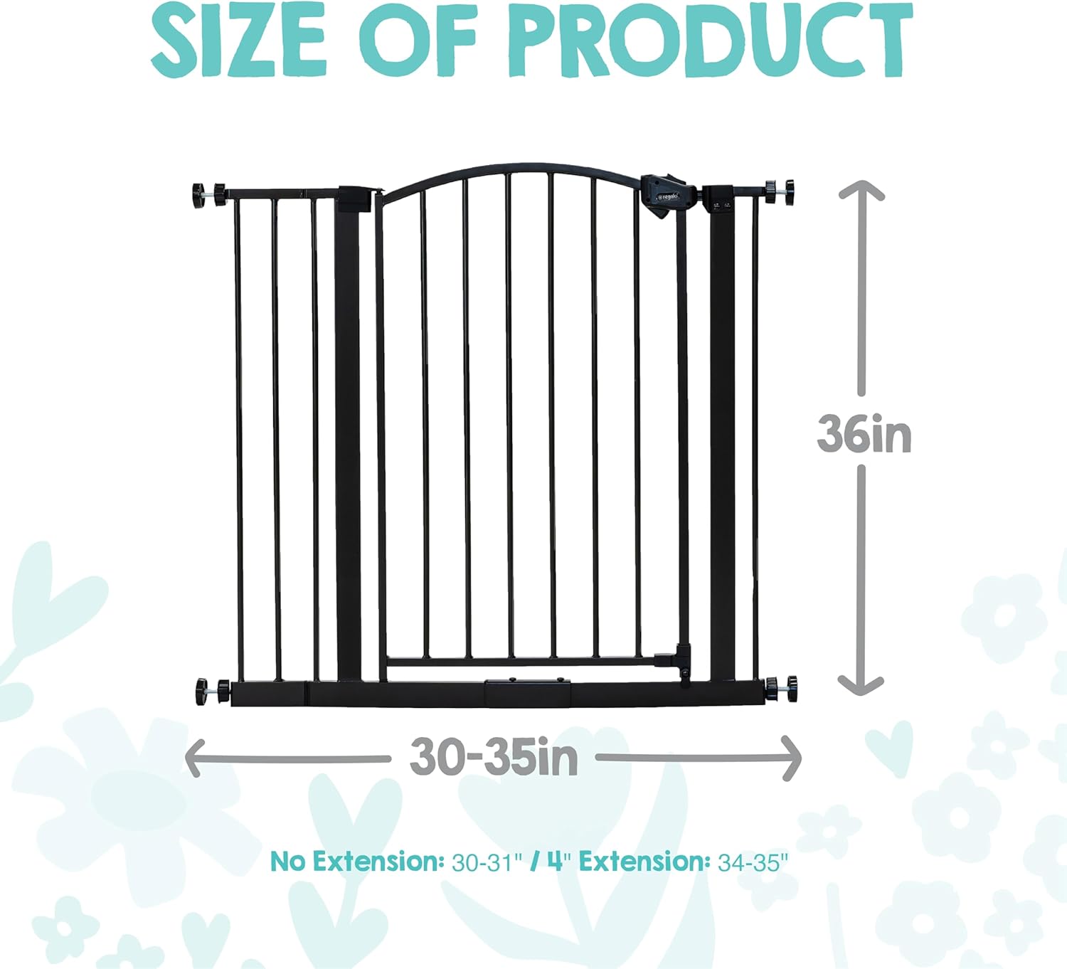 Regalo 36" Extra Tall Home Accent Arch Baby Gate for Doorways & Bottom of Stairs, Pressure Mount for Babies, Toddlers & Pets, Ages 6-24 Months, Tested & Safe, White