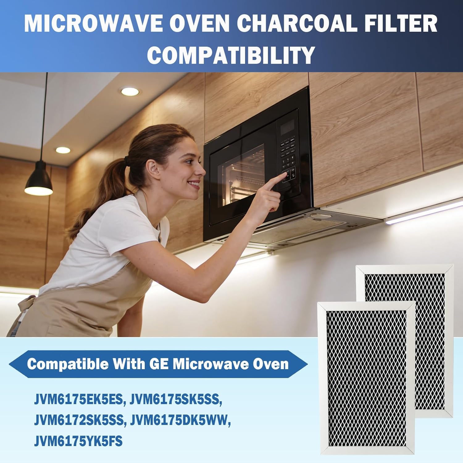 2 Pack Microwave Charcoal Filter Fit for GE JVM6175EK5ES, JVM6175SK5SS, JVM6172SK5SS, JVM6175DK5WW, JVM6175YK5FS Microwave Replacement Part