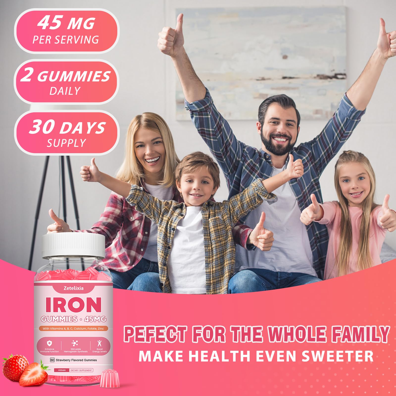 Vegan Iron Supplement Gummies for Women & Men, Anemia, Blood Builder & Energy Support for Iron Deficiency, with Vitamin C, A, B Complex, Folate, CoQ10, Sugar Free, Non-GMO, 60 Count — Amazon image 8
