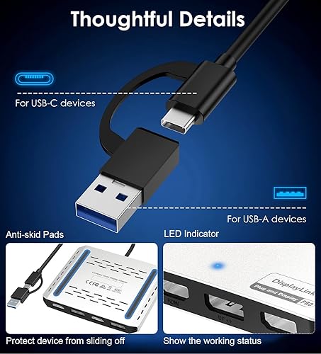 Miniatura 6 de WAVLINK Adaptador USB C a 4K HDMI y DP, pantallas cuádruples extendidas para MacWindows, divisor de monitores duales 8K o Quad 4K, puerto DP soporta