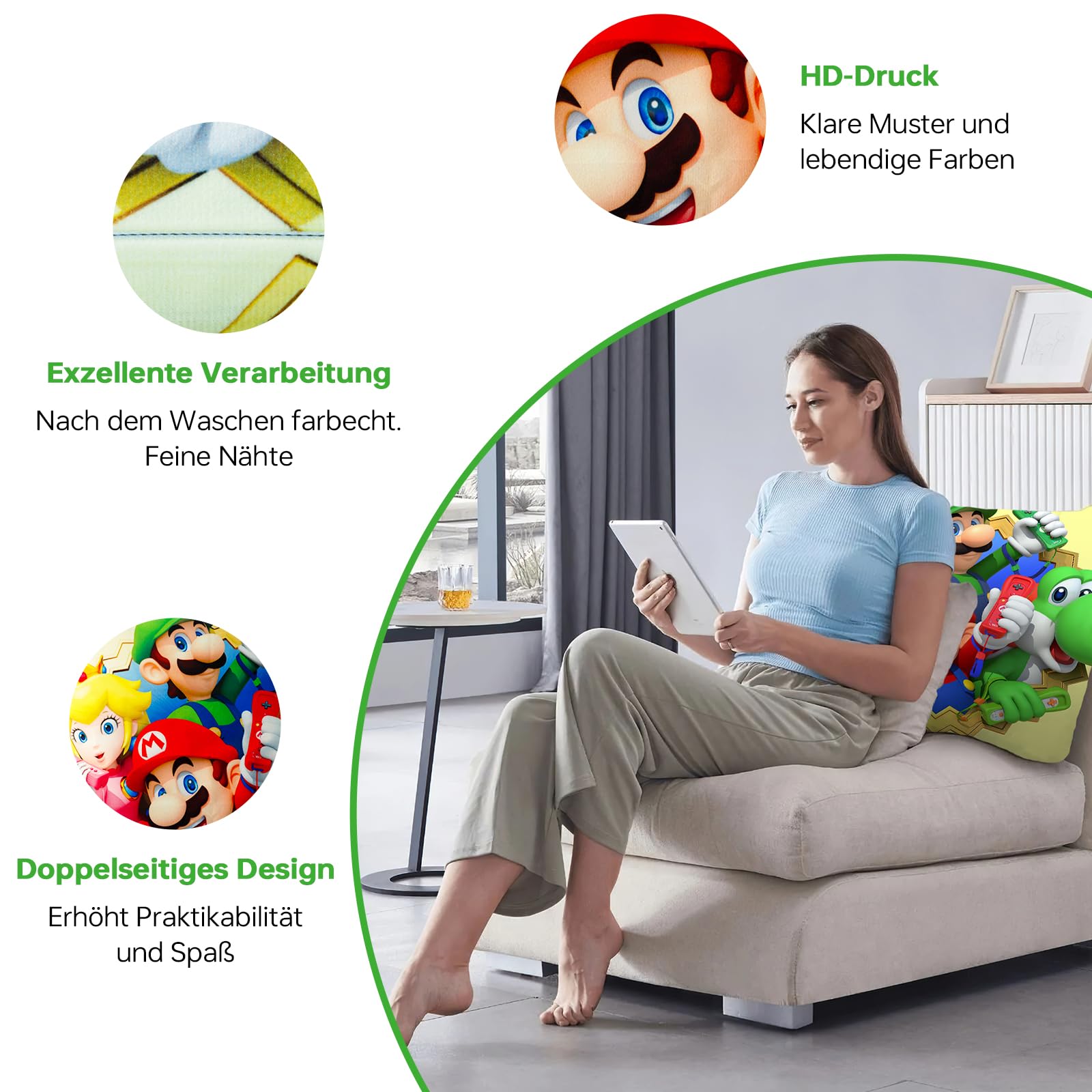 Federa Cuscino Bambini 45x45cm - Peluche Double-face, Motivo Cartoni Animati, Cerniera Nascosta - Foto 2