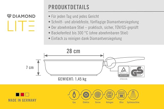 Woll Diamond Plus Nonstick Saute Pan with Detachable Handle, 11-Inch