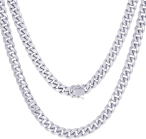 Miniatura 6 de Nuragold Collar de cadena de eslabones cubanos Miami de oro blanco de 10 quilates de 0.354 in, cierre de caja de joyería para hombre, 18, 20, 22,