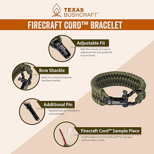 Miniatura 7 de Kit de supervivencia de incendios - Ferro Rod Flint Fire Steel, herramienta Striker  Bolsa de yesca de cuero de vaca  Pulsera paracord de emergencia