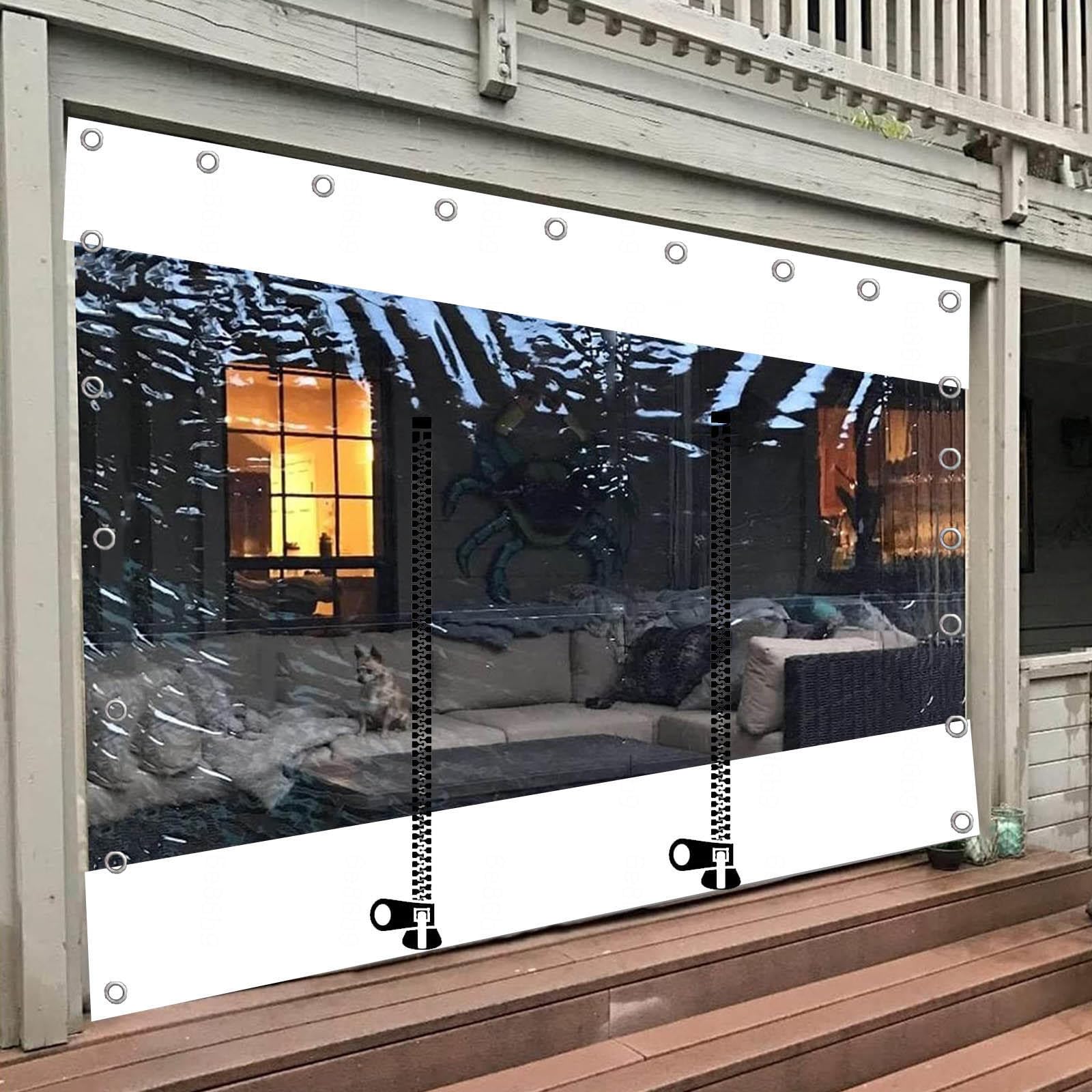 Pxzybd W×H Clear Tarp Curtains With Zip Door,Waterproof Transparent Tarpaulin Side Panels For Outdoor Pergola Gazebo Porch,Pvc Tarpaulin With Grommets,Weatherproof Partition Curtains,-3.7×2.1M(12.1*6.9Ft)