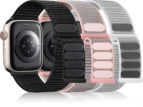 Paquete de 3 correas deportivas de nailon compatibles con Apple Watch de 1.732 in 1.772 in 1.654 in 1.929 in 1.496 in 1.575 in 1.614 in, correa