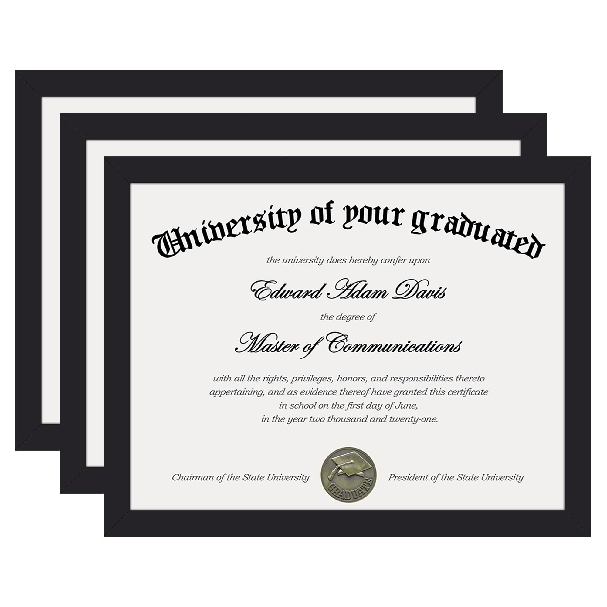 upsimples Certificate Frame, 8.5 by 11 Diploma Frames, 3 Pack, Black