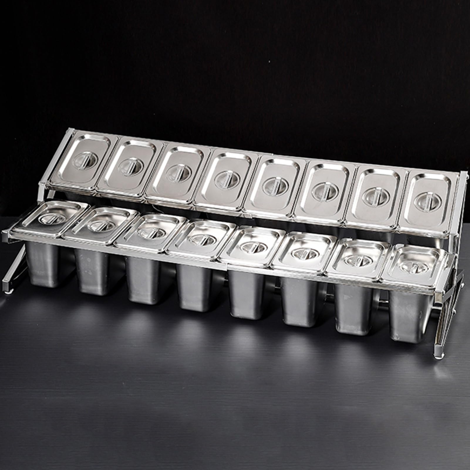 Aserzenith Silver/A Expandable 304 Stainless Steel Spice Rack Set, Countertop Spice Rack, Condiment Dispenser With Spoons For Seasoning Sauce Salad Jam Fruits Ingredients,-B-37.8X13.4x10.2in