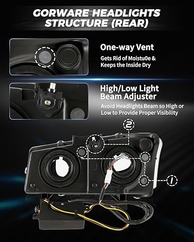 Miniatura 4 de GORWARE Faros delanteros para Silverado 2003 2004 2005 2006 2007, con tubo LED DRL + interruptor secuencial, conjunto de carcasa de faros negros con