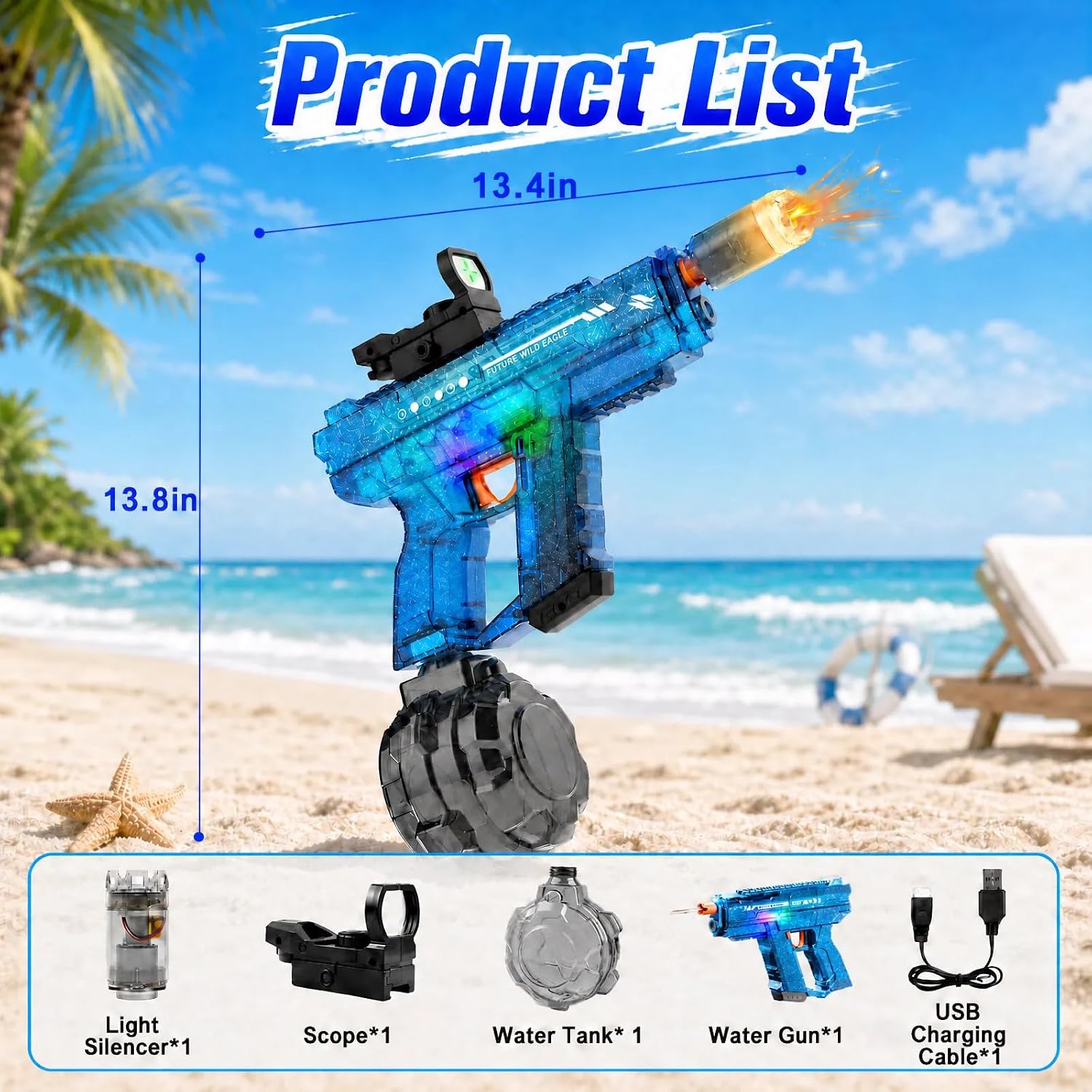Electric Water Gun for Adult Kids, Squirt Gun with Led Light-Up Blue image 2