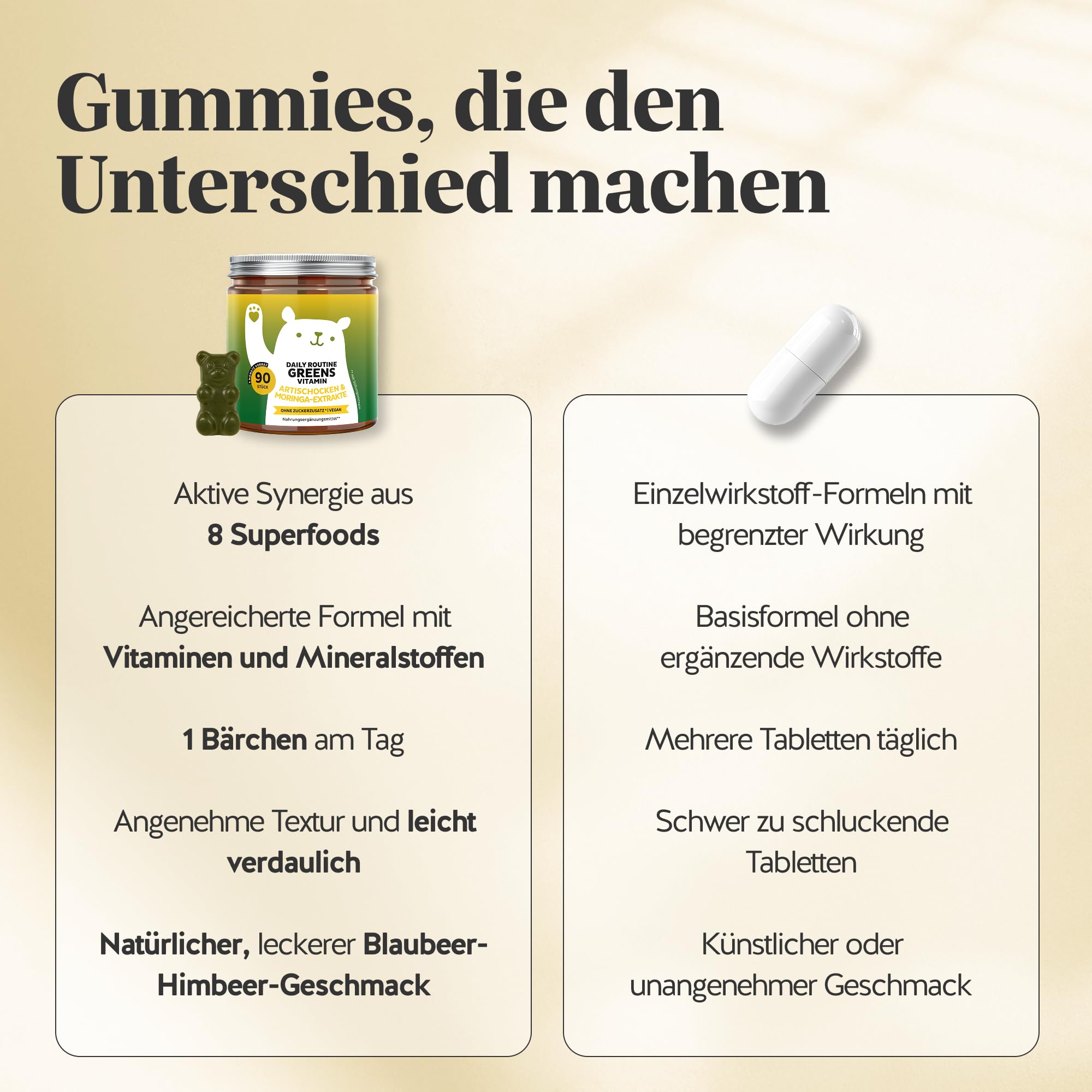 Bears with Benefits - Gummibärchen Moringa - Immunsystem - 90 Stück | Daily Routine Greens Vitamin - Moringa, Zink, Eisen, Vitaminen C, B12 - Vorrat Für 3 monate - Ohne Zuckerzusatz, Vegan