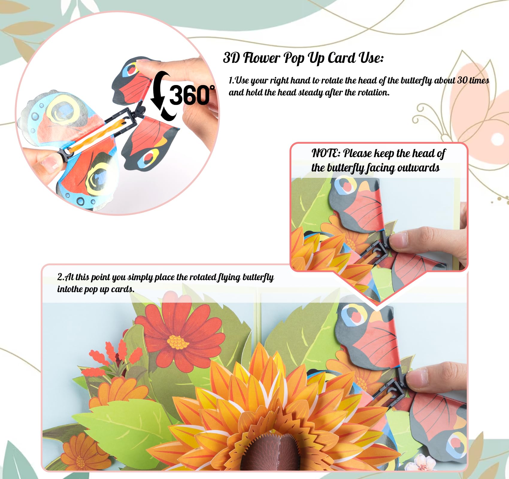 Biglietto pop-up di fiori con girasole rosa, 3D, pop-up, per la festa della mamma, compleanno, San Valentino, anniversario (12 pollici
