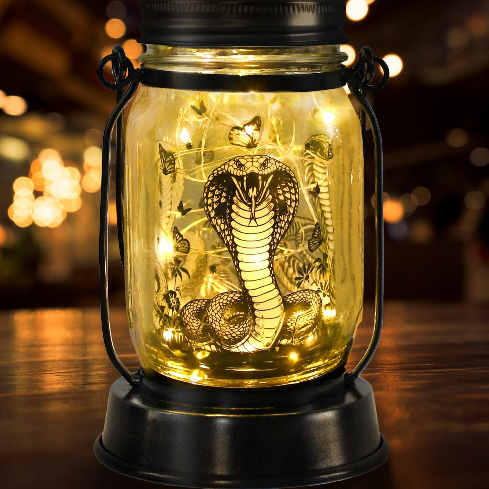 kyoryuger Snake Gifts for Women/Men Snake Solar Lanterns Mom Birthday King Cobra Snakes Animal Lovers Lantern Animal Memorial Lights Solar Garden Decoration for Yard, Patio,Backyard,Porch Torches